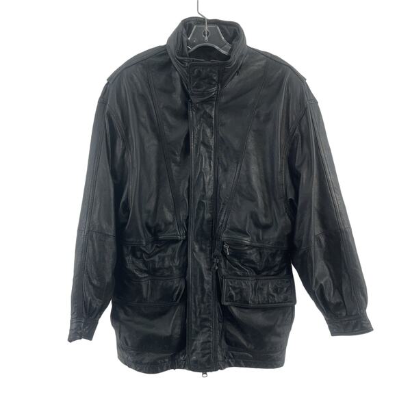 G III Men's Small Black Leather Vintage Zip-Up Drawstring Waist Jacket Preowned - Picture 1 of 6